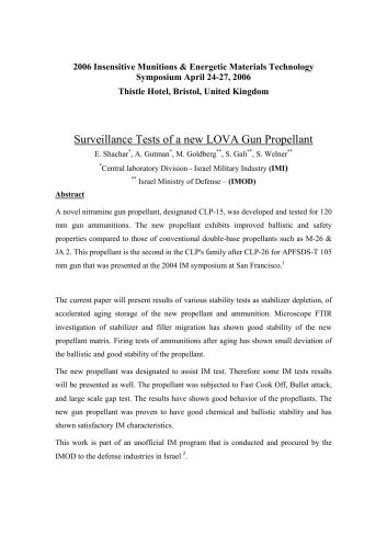 Surveillance Tests of a new LOVA Gun Propellant