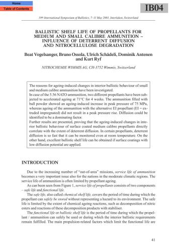 Ballistic shelf life of propellants for medium and small calibre ammunition - influence of deterrent diffusion and nitrocellulose degradation