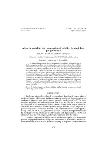 Kinetic model for the consumption of stabilizer in single base gun propellants