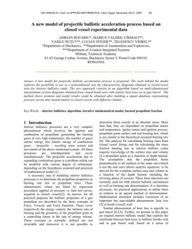 A new model of projectile ballistic acceleration process based on closed vessel experimental data