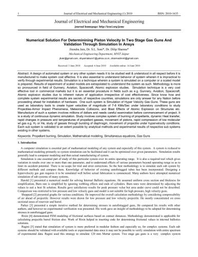 Numerical Solution For Determinining Piston Velocity In Two Stage Gas Guns And Validation Through Simulation In Ansys