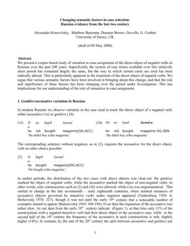 Changing semantic factors in case selection: Russian evidence from the last two century