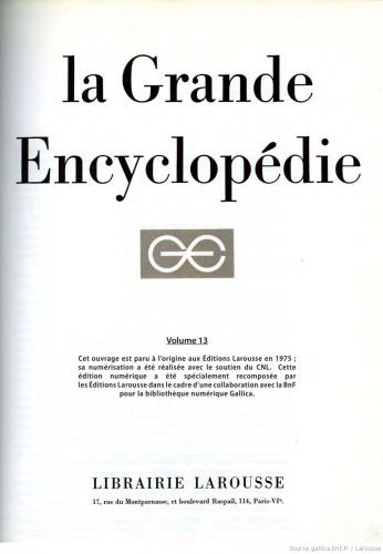 Larousse. La Grande encyclopédie. Tom 13