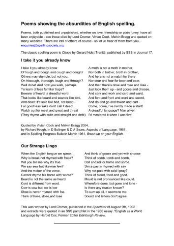 Poems showing the absurd of spelling