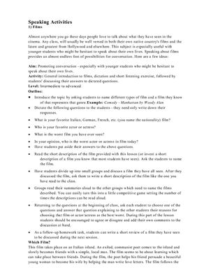 Speaking, Writing, Listening and Reading Activities