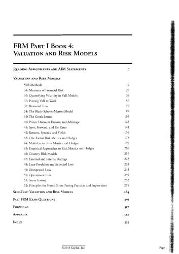 FRM Part I Book 4: Valuation and risk models (2013 SchweserNotes)