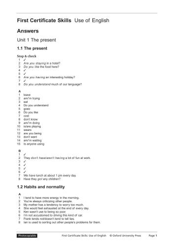 First Certificate skills Use of English answers