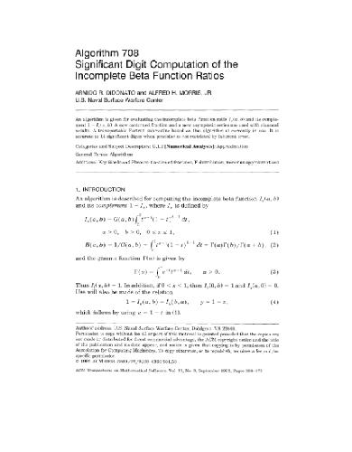 Algorithm 708, incomplete beta function ratios