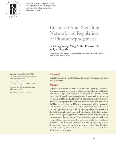 Brassinosteroid Signaling Network and Regulation of Photomorphogenesis
