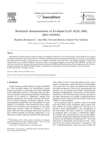 Structural characterization of Er-doped Li2O-Al2O3-SiO2 glass ceramics