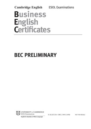 Business English Certificates. BEC Preliminary