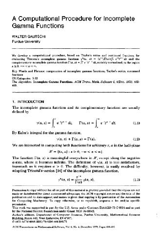 Computation of incomplete Gamma function