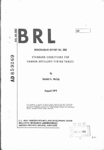 Standard conditions for cannon artillery firing tables