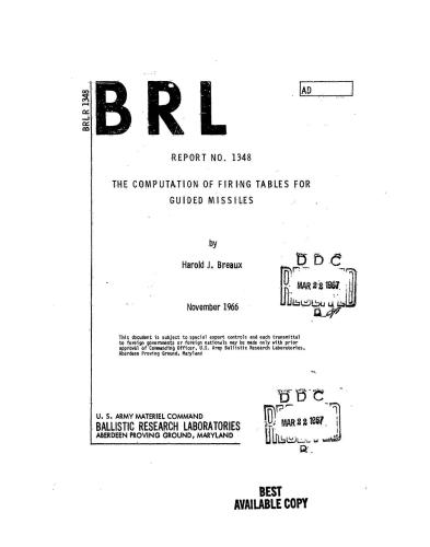 The computation of firing tables for guided missiles