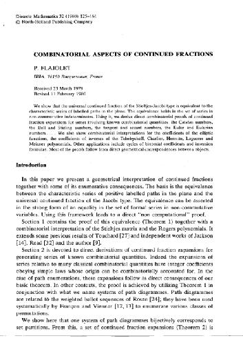 Combinatorial aspects of continued fractions. 1980