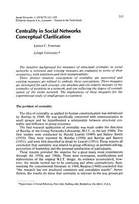 Centrality in Social Networks. Conceptual Clarification