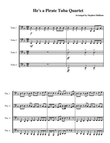 He's a Pirate. Tuba Quartet