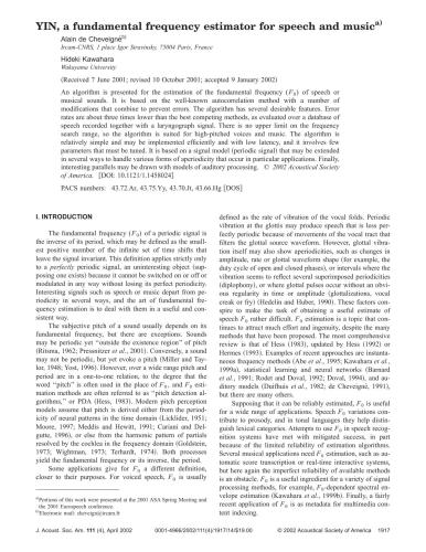 Yin, a fundamental frequency estimator for speech and music