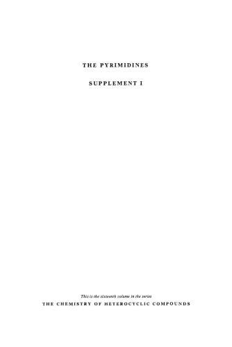Chemistry of Heterocyclic Compounds. Volume 16. The Pyrimidines. Supplement I