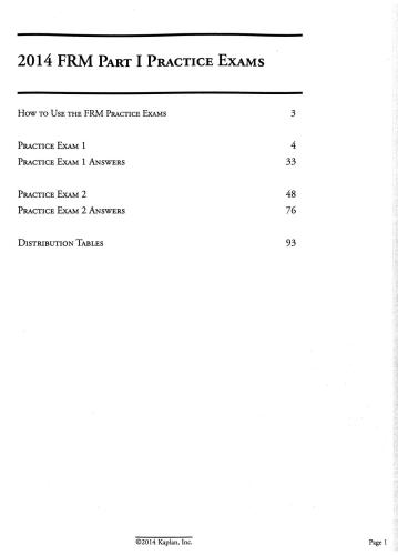 FRM Part I Schweser practice exams 2014