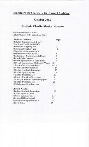 Repertoire for Clarinet (solo)