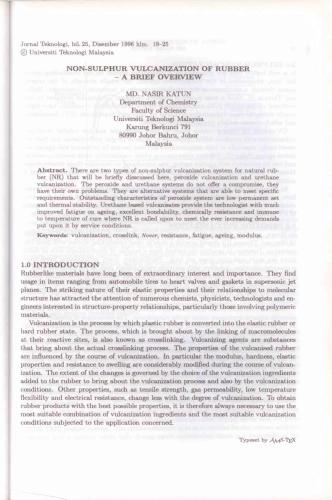 Non-sulphur vulcanization of rubber - a brief overview