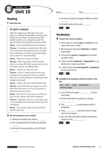 Solutions Pre-Intermediate Testing book