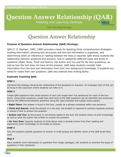 QAR Reading and Learning Strategy. After Reading