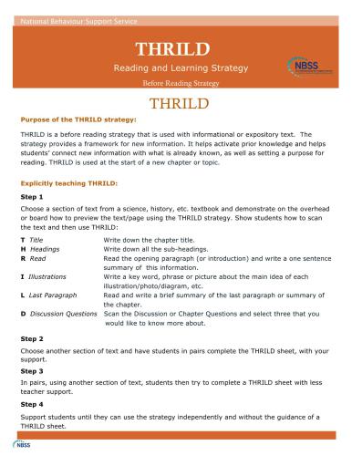 THRILD. Reading and Learning Strategy. Before Reading