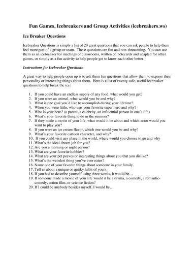 Fun Games, Icebreakers and Group Activities