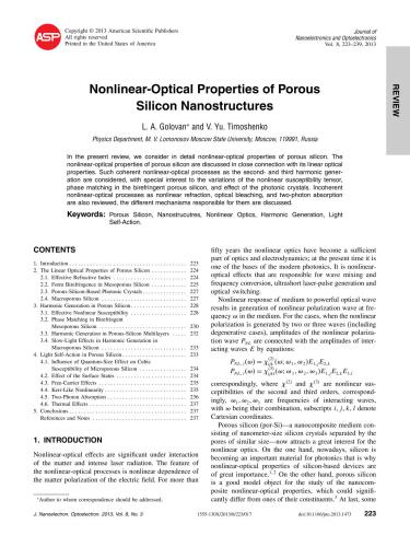 Yu. Nonlinear-Optical Properties of Porous Silicon Nanostructures