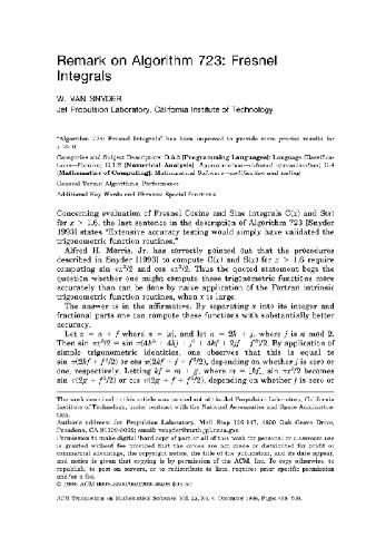 Remark on algorithm 723 (Fresnel integrals)
