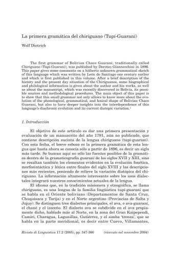 La primera gramática del chiriguano (Tupí-Guaraní)