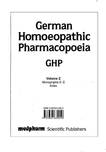 German Homoeopathic Pharmacopoeia V.2 Monographs E-Z