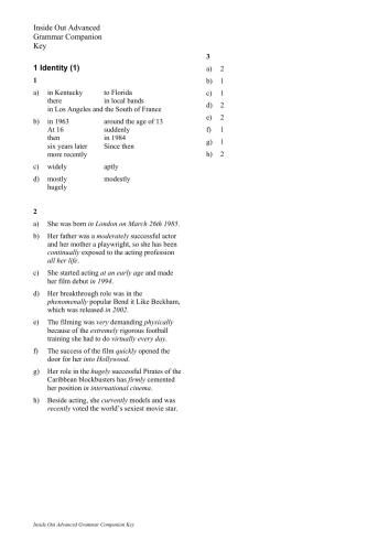 Inside Out Advanced Grammar Companion Answer Key