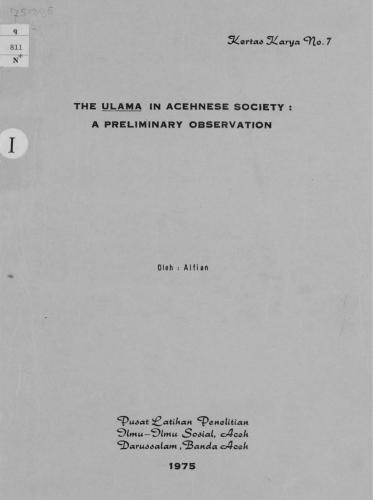 The Ulama in Acehnese Society: A Preliminary Observation