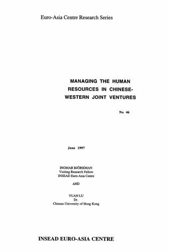 Managing the Human Resources in Chinese-Western joint Ventures