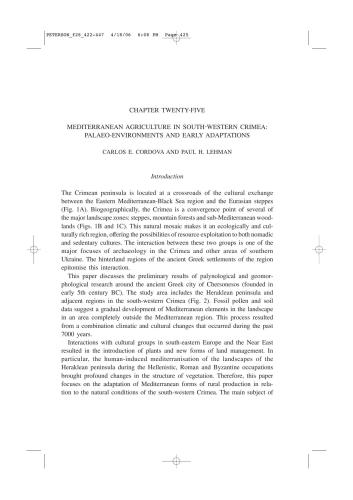 Mediterranean agriculture in south-western Crimea: Palaeo-environments and early adaptations