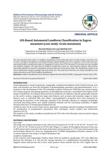 GIS-Based Automated Landform Classification in Zagros mountain (case study: Grain mountain)