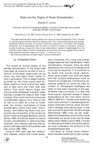 Botai and the Origins of Horse Domestication