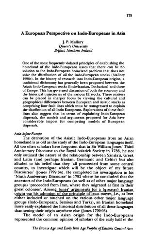 A European Perspective on Indo-Europeans in Asia