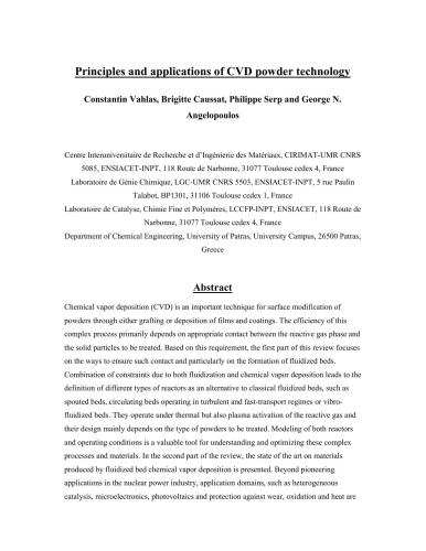 Principles and applications of CVD powder technology, Constantin Vahlas, Brigitte Caussat, Philippe Serp and George N. Angelopoulos