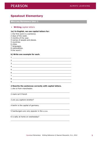 SpeakOut Elementary Extra Writing reference
