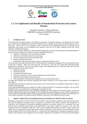 Implications and Benefits of Standardized Protection and Control Schemes