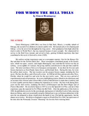 For Whom The Bell Tools by Ernest Hemingway: A Critical Essay