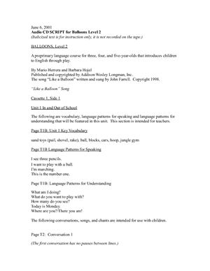 Balloons. Tapesrcipts (Level 1, 2,3)