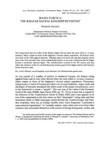 Irano-Turcica: The Kazar Sacral Kingship Revisited