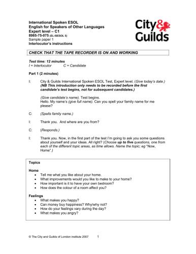 City and Guilds speaking C1