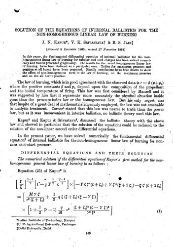 Solution of the equations of internal ballistics for the non homogeneous linear law of burning