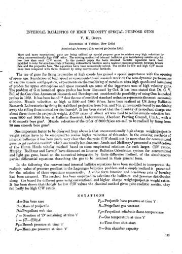 Internal ballistics of high velocity special purpose guns